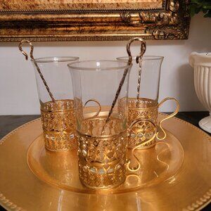 Rare Irish Coffee Glas Cups In 24 Carat Gold Plated Holders